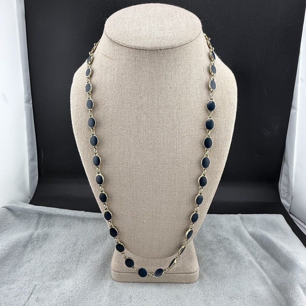 Vintage Goldette Necklace Blue‎ Enamel Gold Tone 25" Signed